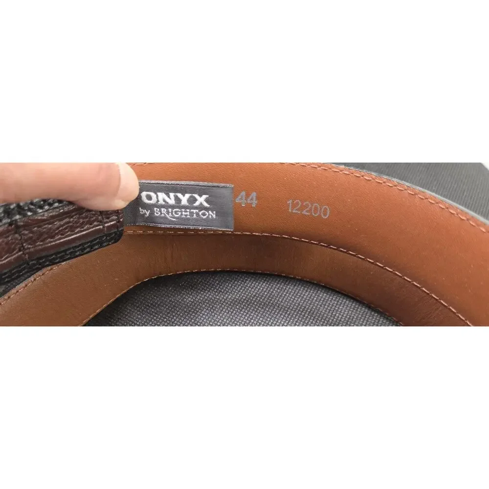 Brighton Onyx Belt 12200 Size 44 Pinon Hills Inlay Black w/ Brown Braided Accent